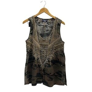 Johhny Was Workshop Terraza Camo Print Embroidered Tank Top 100% Cotton